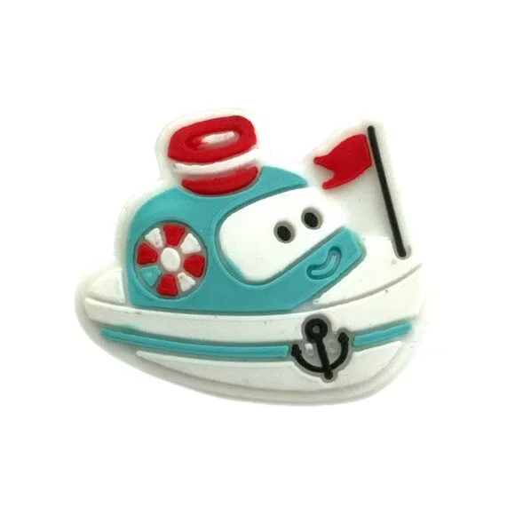 Tugboat Boat Cartoon Nautical Blue Red White Croc Charm - Picture 1 of 3